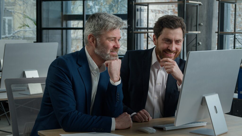 Two,Surprised,Happy,Caucasian,Businessmen,Men,Business,Partner,Employees,Colleagues